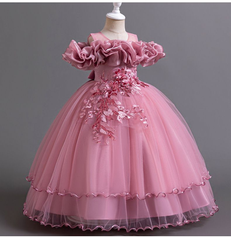 Robe longue de soirée élégante pour filles de 4 à 13 ans, demoiselle d'honneur de mariage, en maille brodée, bal de remise de diplôme, nouvelle collection_voghion.com