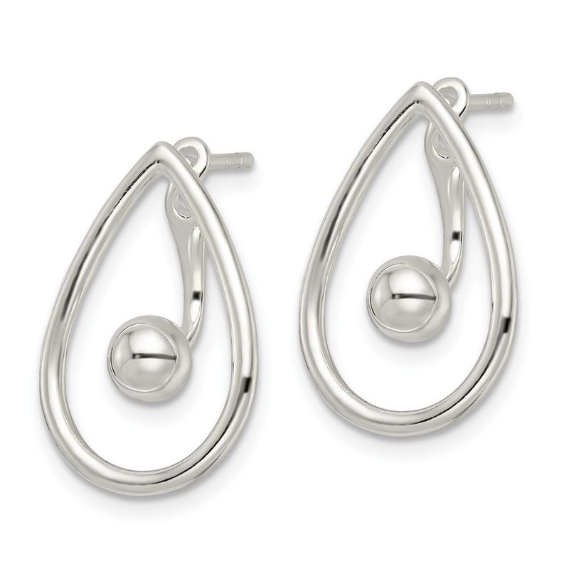 Sterling Silver Polished Teardrop W/Drop & Dangle Ball Threader Post Earrin_voghion.com