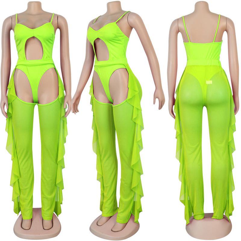 Vêtements pour femmes, maillot de bain de couleur unie, ensemble deux pièces en gaze en maille_voghion.com