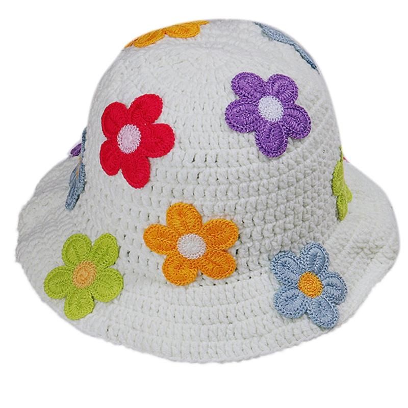 Cappello da pescatore traspirante con tesa larga, motivo floreale, da donna, alla moda, all'uncinetto, multicolore_voghion.com