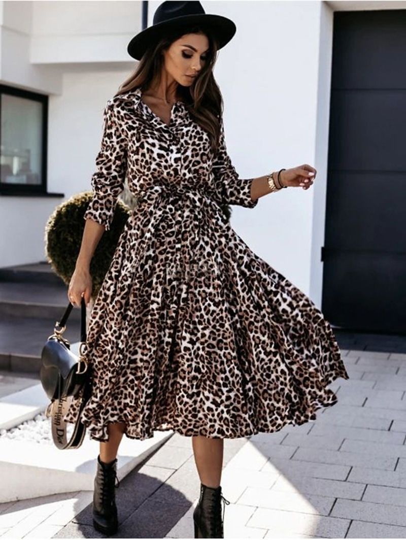Langarmkleid mit Leopardenmuster für Damen im Herbst und Winter_voghion.com