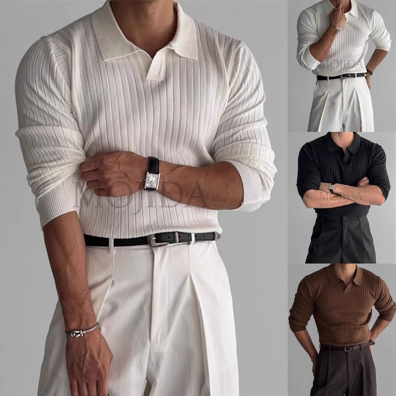 Frühling und Herbst Neues Poloshirt Umlegekragen Langarm Strickpullover Herren Leicht Reife Slim Fit Business Trend_voghion.com