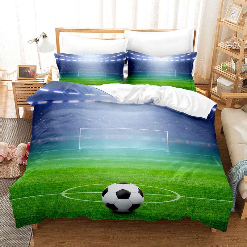 Fußball-Druck Dreiteiliges Set 3D Digital Bettwäsche Set Bettlaken Quilt Set Zweiteiliges Set_voghion.com