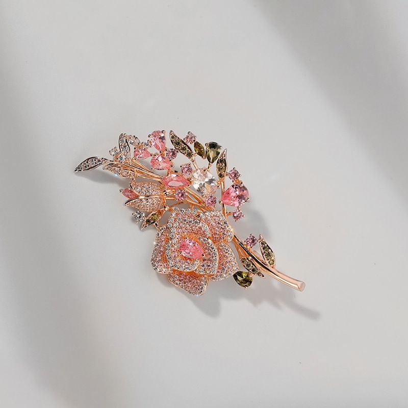 Advanced Heavy Industry Colored Rose Zircon brooch for women's high-end live streaming flower pin_voghion.com
