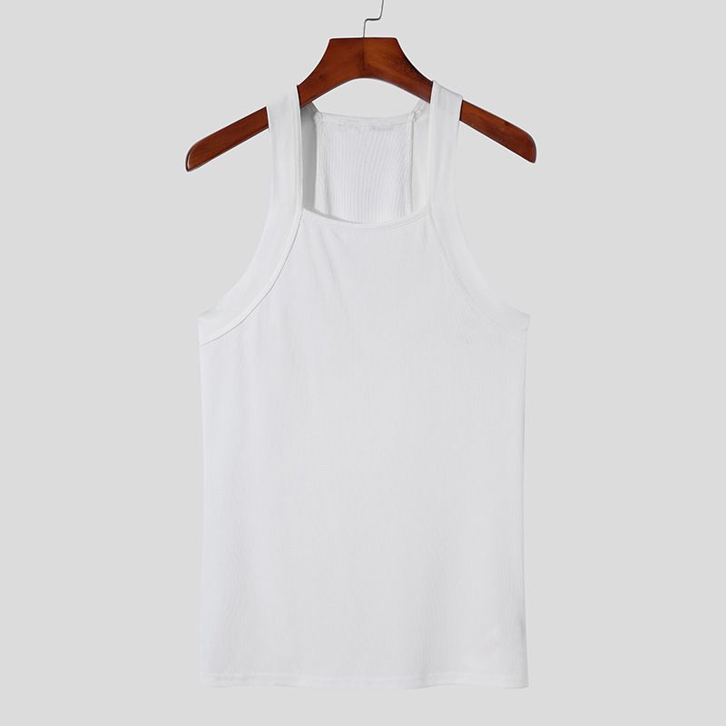 Abbigliamento maschile, moda maschile, senza maniche, colletto quadrato, cuciture a forma di I, gilet pesante, monospalla, bretelle da uomo._voghion.com