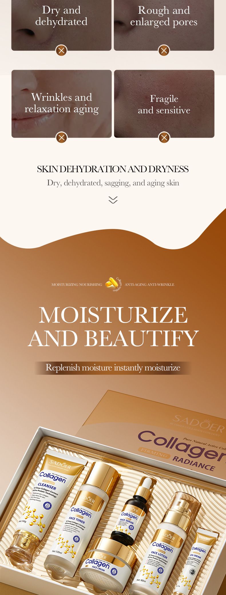 Full English Collagen Firming Skincare 6-Piece Set SADOER Moisturizing Hydration Kit_voghion.com