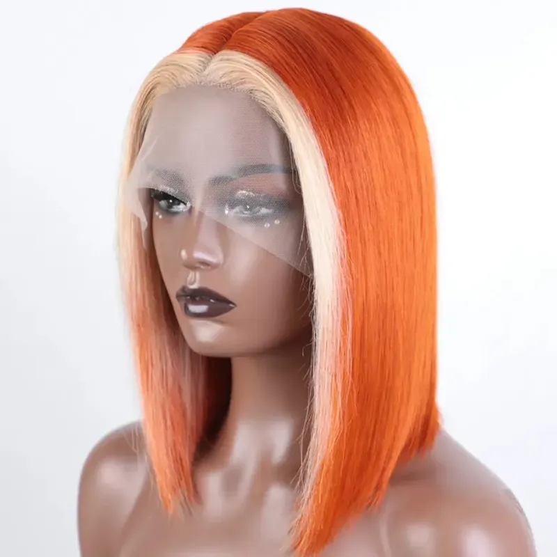 Kurze Bob-Ombre-Perücken aus Echthaar, blond, glatt, mit Spitzenfront_voghion.com