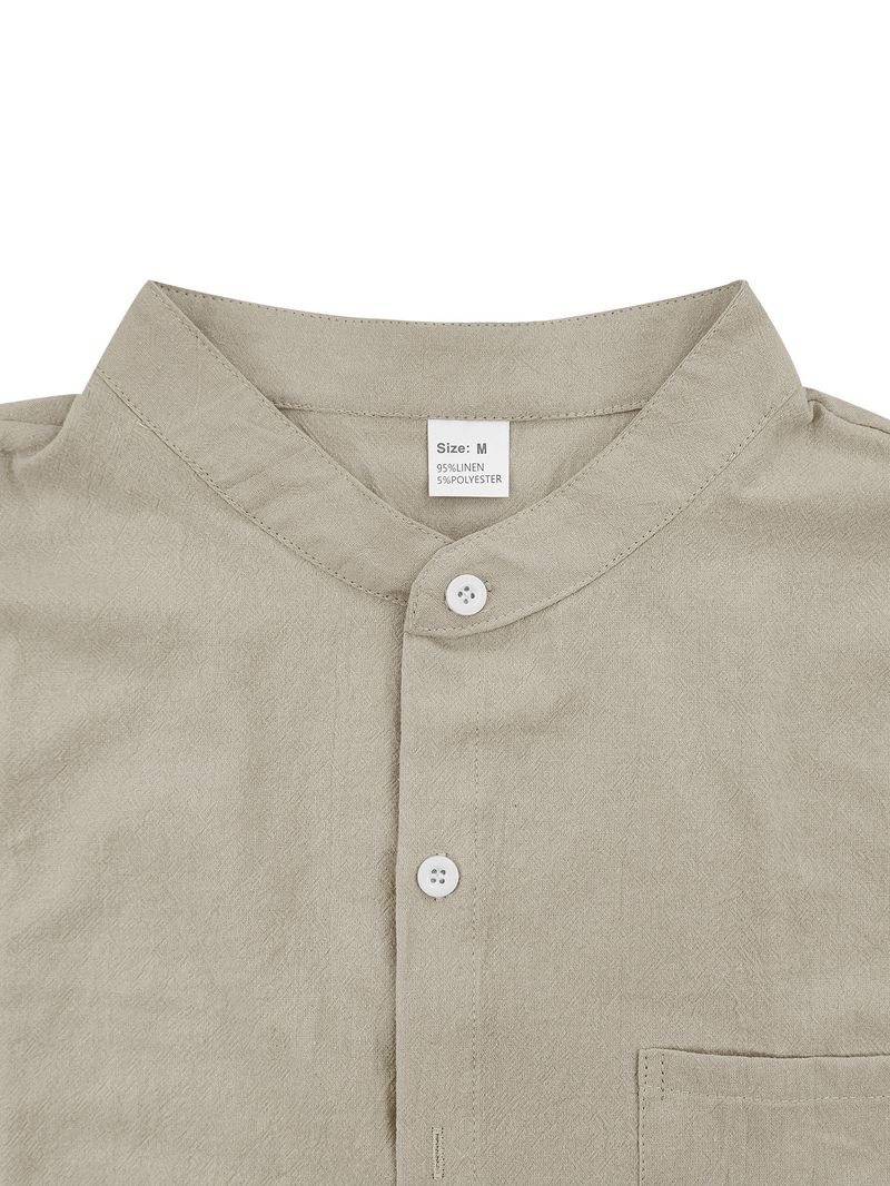 Camicia da uomo in lino a maniche corte con bottoni - Camicia casual estiva traspirante con taschino sul petto, comoda ed elegante per l'uso quotidiano_voghion.com