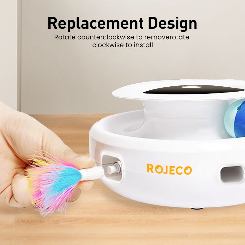 ROJECO 2-in-1-Smart-Katzenspielzeug, automatisches Federball-Spielzeugset für Katzen und Hunde, 5 Modi, elektronisches interaktives Haustierspielzeug-Zubehör_voghion.com
