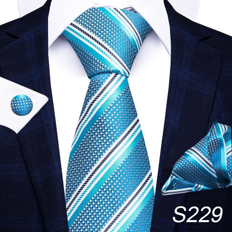 Corbata de seda de poliéster de alta calidad unisex para hombre, corbata formal de color sólido, bolsillo, toalla, gemelos, juego de jacquard_voghion.com