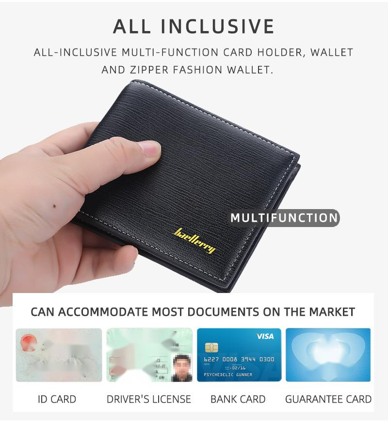 Baellerry Herren-Geldbörse, neue Produkteinführung, kurze horizontale Leder-Geldbörse, Geldbörse mit Zahnstochermuster, Herrentasche_voghion.com