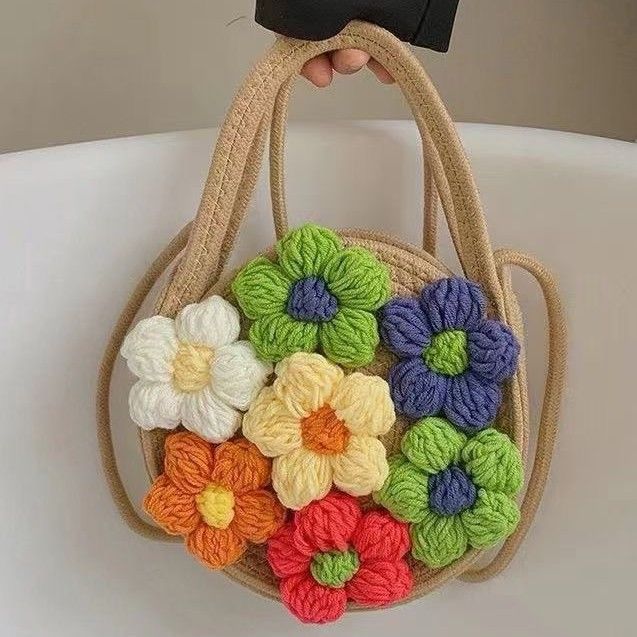 Borsa a tracolla piccola e fresca in corda di cotone intrecciata, borsa a tracolla semplice e versatile, borsa a tracolla per le vacanze in spiaggia_voghion.com