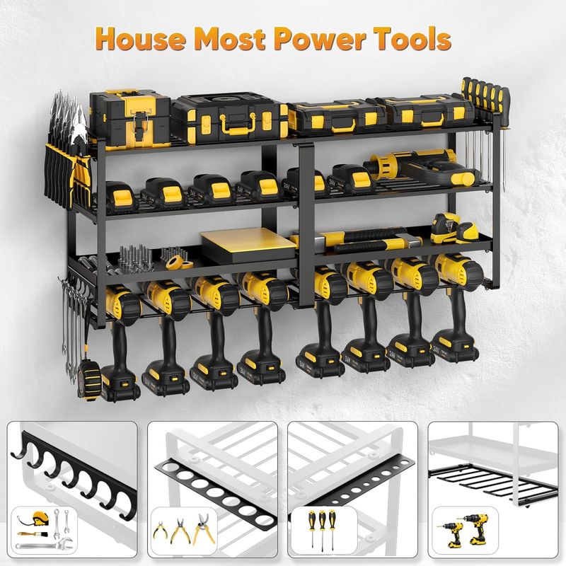 Support de perceuse à main à quatre couches, support mural pour outils électriques, support de rangement pour perceuse rechargeable, support de rangement pour outils de garage_voghion.com