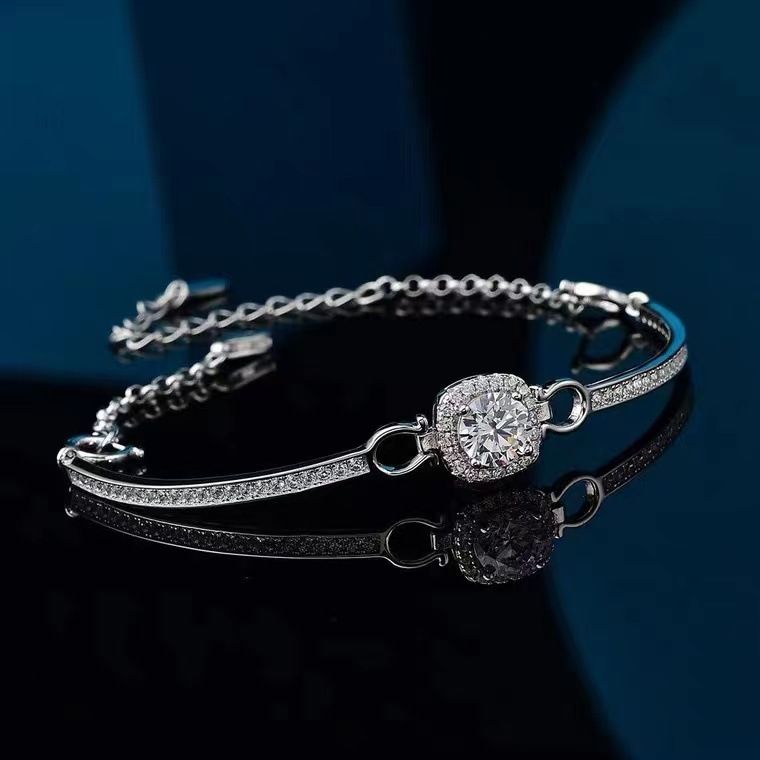 Sterling Zilveren Geplatineerde Armband D Kleur Moissanite Halve Armband Ronde Tas Eenvoudige Sfeervolle Vrouwelijke Gift_voghion.com
