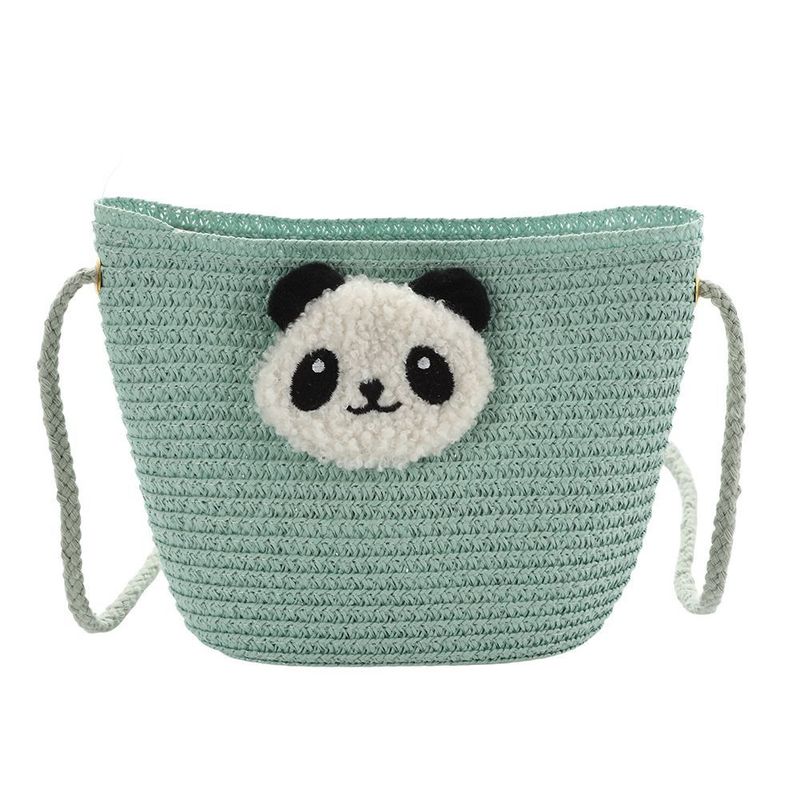 Piccola borsa a tracolla piccola per telefono in paglia intrecciata da spiaggia estiva Little Panda 2025 per donna_voghion.com