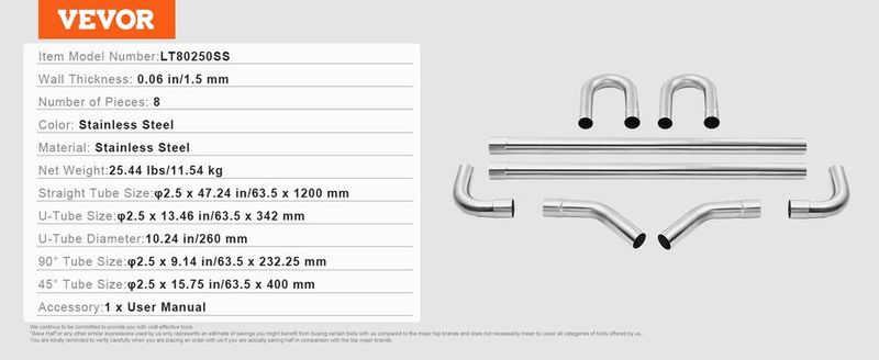 DIY Universal Exhaust Kit 8 Pieces Exhaust Pipe Kit With Slip-Fit Joint_voghion.com