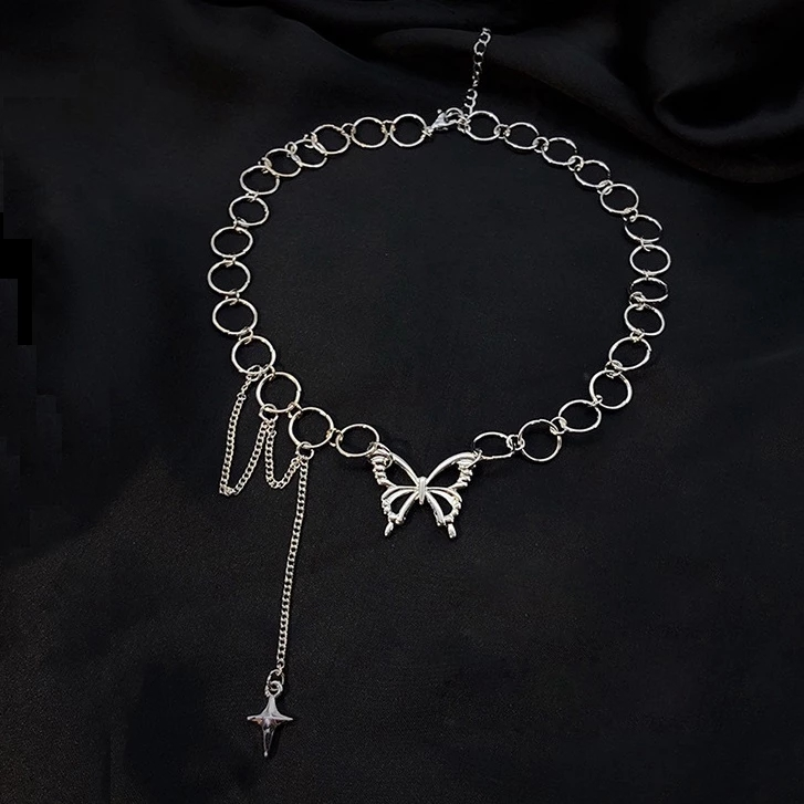 Collier simple avec pendentif papillon et pompon hip-hop adapté aux femmes, aux adolescentes, aux filles, au punk, à la mode quotidienne pour les fêtes_voghion.com