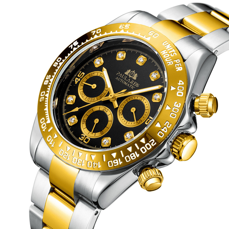 Fully Automatic Mechanical Multifunctional Luminous Diamond Face Steel Band Men's Watch AUTOMATIC WATCH_voghion.com