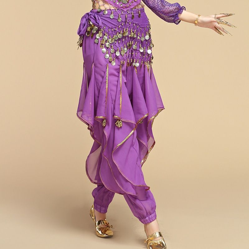 Belly outfit chiffon Indian rotating leg tied sequin pants, dance outfit, practice performance pants_voghion.com