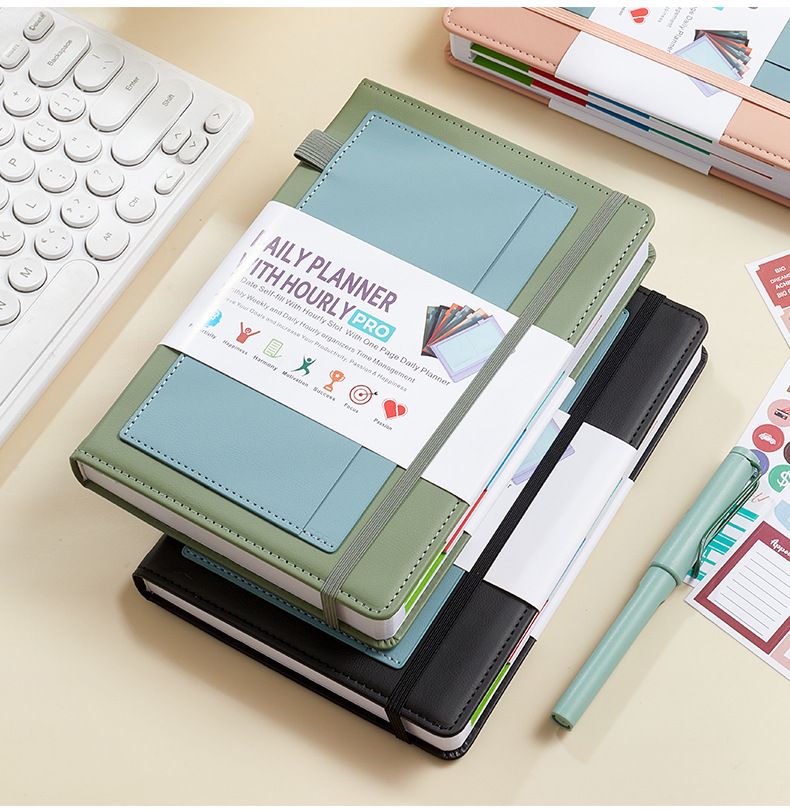 Undated Daily Planner Notebook With Elastic Band & Stickers – PU Leather Cover, 200 Sheets Of 80G High-Quality Paper_voghion.com