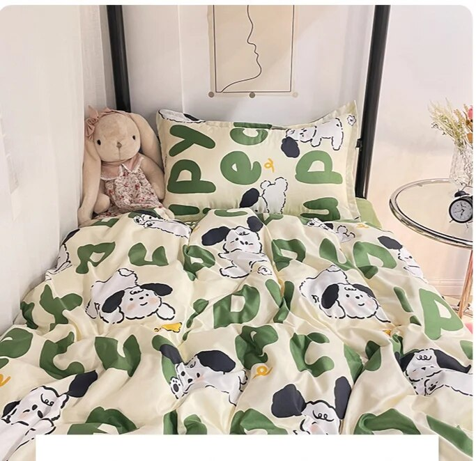 Vier Bettlaken, Aloe Vera Baumwolle, weich und bequem für Studenten- und Personalwohnheime, hautfreundlicher Bettbezug, drei_voghion.com