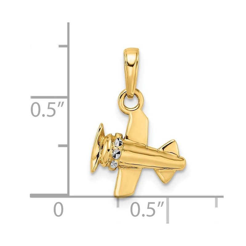 14k W/ White Rhodium 3D Diamond-cut Airplane Pendant_voghion.com