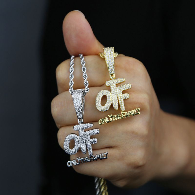Men's Jewelry Hip Hop Letter Pendant OTF CZ Stone Gold Silver Chain Necklace Trendy Urban Streetwear Accessory Jewelry_voghion.com