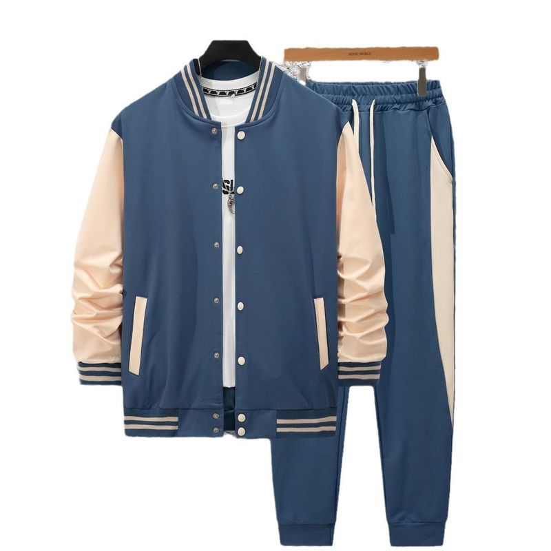 2025 Men's Autumn Winter New Baseball Jacket Casual Versatile Cardigan Coat Color Block Sports Pants Set_voghion.com