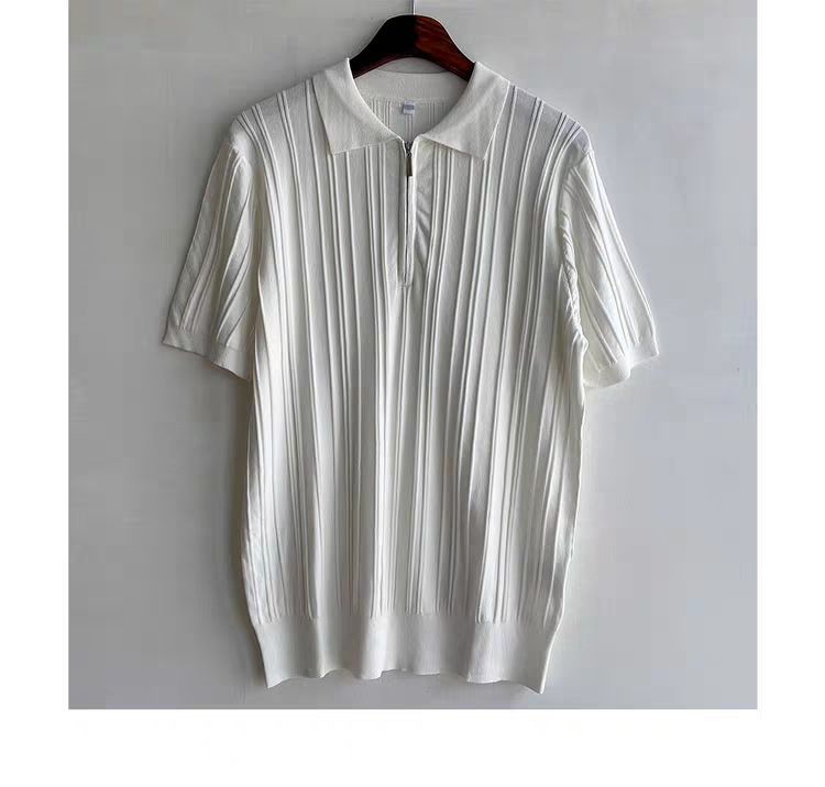 Polo da uomo in maglia di lino e seta ghiacciata Tough Guy, felpa da uomo a maniche corte con risvolto, vestibilità slim e strutturata, polo da lavoro_voghion.com