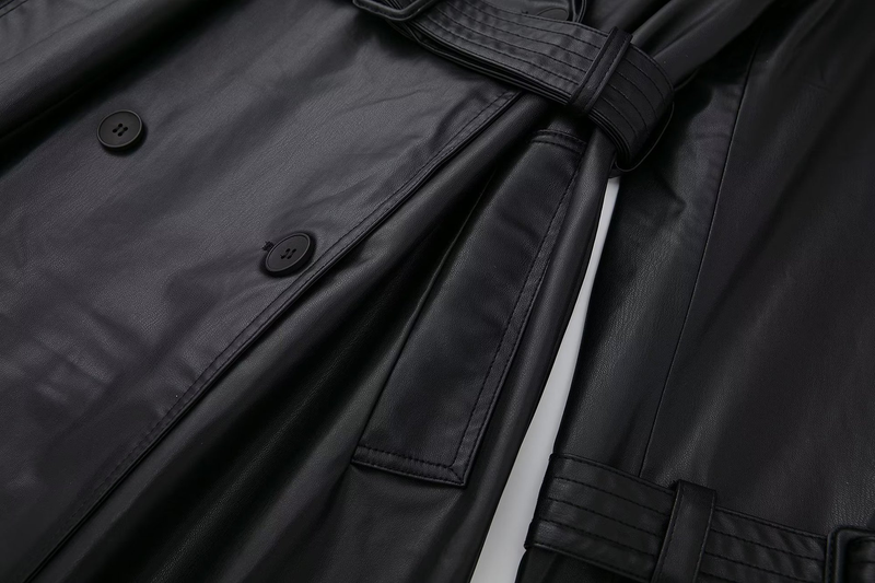 Damesmode lange trenchcoat van imitatieleer herfst losse lange trenchcoat met lange mouwen_voghion.com