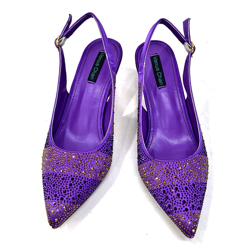 Shoe bag set combination with pointed striped rhinestones matching square handbag_voghion.com