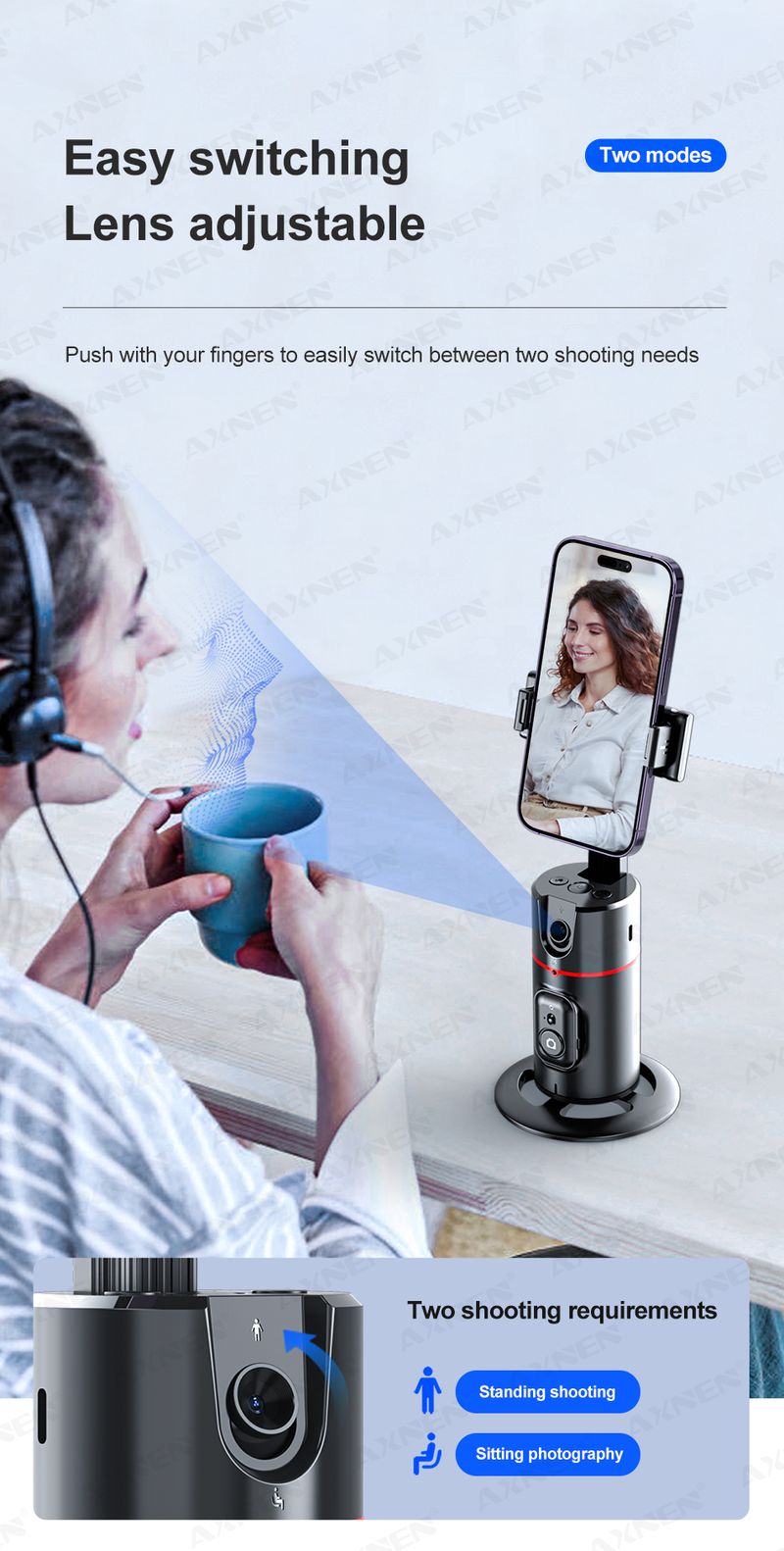 ANSEN AI Auto Following Stabilizer 360 Rotation Telefonständer P02 Desktop Tracking Gimbal mit Fernbedienung für Live-Fotografie_voghion.com