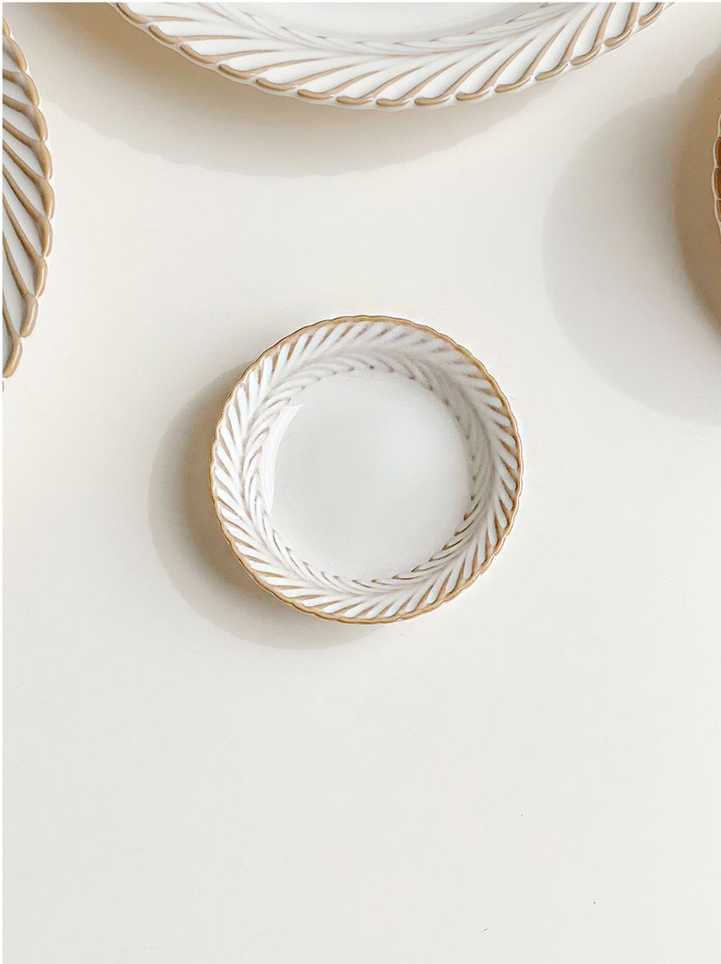 Shy Mimosa Ceramic Tableware Set – Japanese-Style Glazed Floral Relief Bowls, Plates & Cups, Microwave-Safe Modern Minimalist Dinnerware_voghion.com