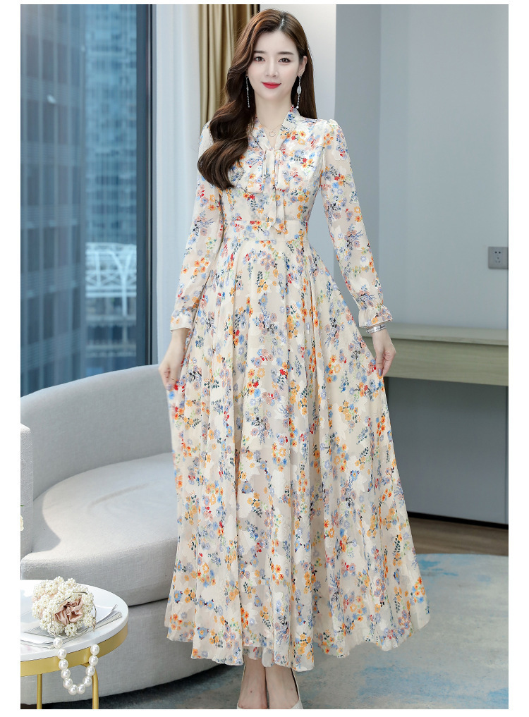 Új érkezés női sifon ujjú maxi női virágmintás alkalmi elegáns hosszú ruha_voghion.com