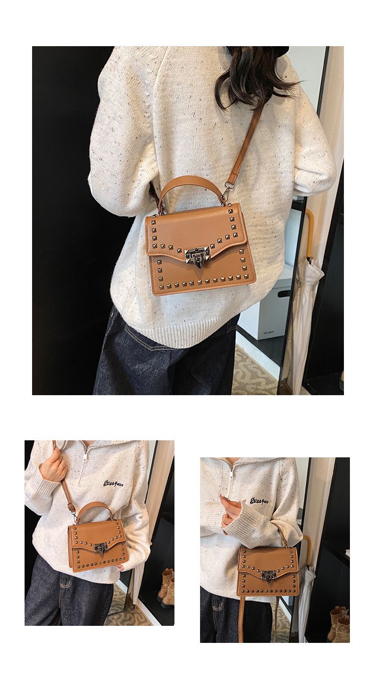 Women's Studded Clutch Bag - Spring PU Small Handbag With Flap Closure (Black, Brown, Beige, White)_voghion.com