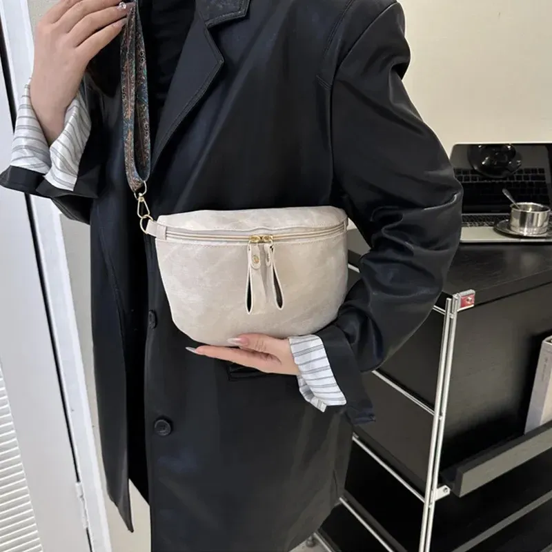 Borsa a tracolla da donna in pelle PU, elegante, con tracolla larga, tinta unita, marsupio alla moda, 250806_voghion.com