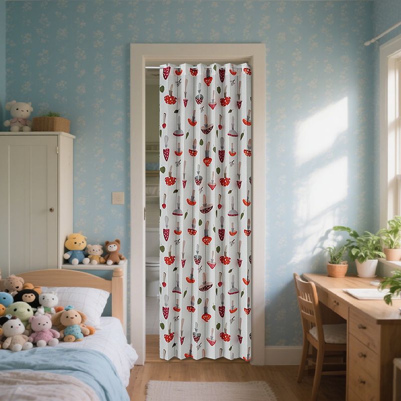 No Drill Foldable Door Curtain – Vintage Floral Print, Polyester Fabric, Easy Install For Kitchen/Bathroom, 100x220cm_voghion.com