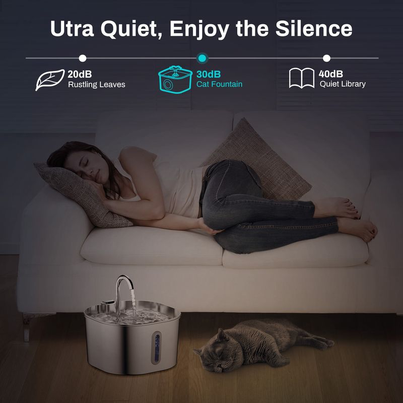 Distributeur d'eau pour animaux de compagnie 2,2 L en acier inoxydable, distributeur automatique d'eau pour chats, bouteille ronde_voghion.com
