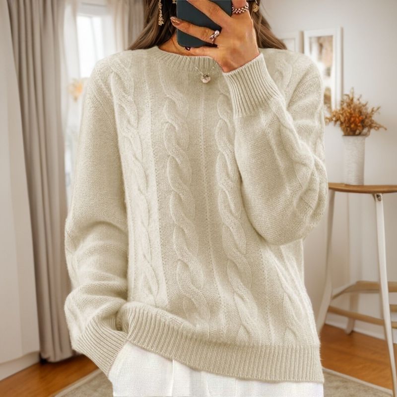 Women's Oversized Knit Sweater Chunky Cable Crochet Pullover Long Sleeve Solid Color Retro Casual Winter Warm_voghion.com