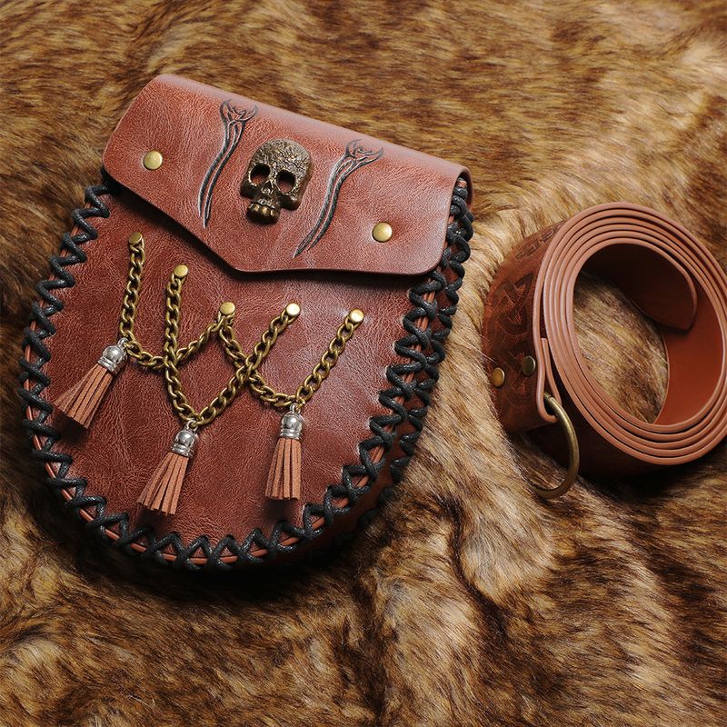 Viking Style Medieval Leather Coin Pouch – Retro Embossed Knight Belt Bag, Vintage Waist Bag for Cosplay and Outdoor Use_voghion.com