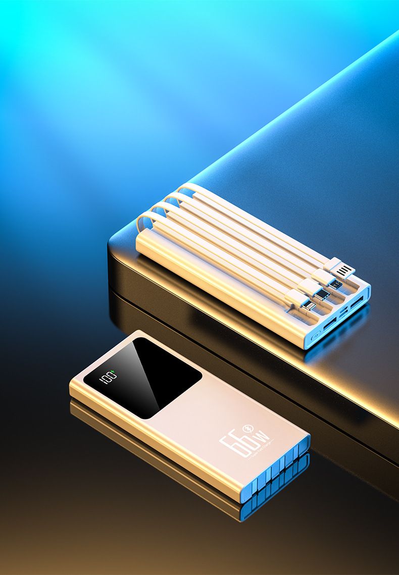 20000mAh 66W Super Fast Charging Power Bank With Built-in Cable, Dual USB Output, Digital Display, Portable External Battery For IPhone_voghion.com