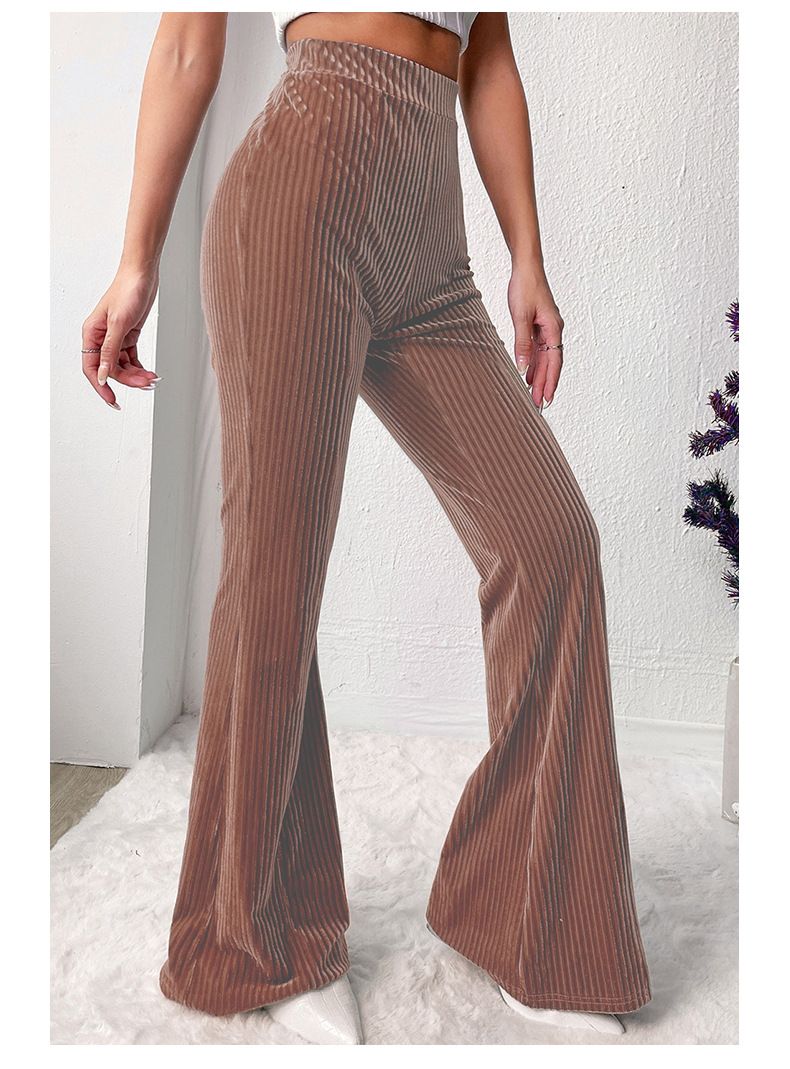 Pantaloni largi de damă cu talie înaltă și fermoar, culoare solidă, toamnă și iarnă, stil nou, din catifea reiată, stil larg, casual, pentru femei_voghion.com