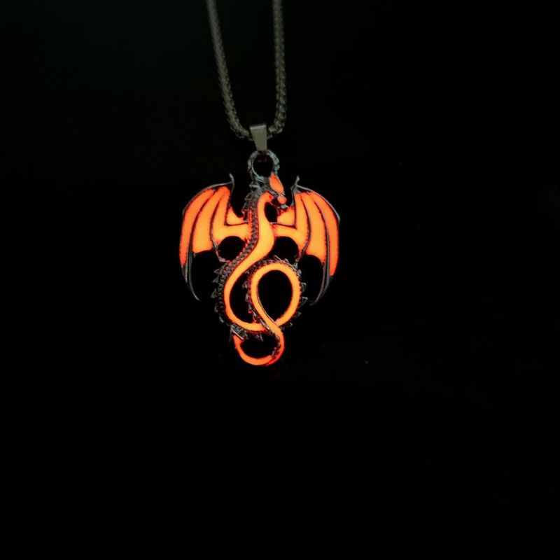 Hiphop Luminous Alloy Dragon Pendant Stainless Steel Chain Glowing Necklace Night Club Glow In The Dark Necklace for Halloween Jewelry_voghion.com