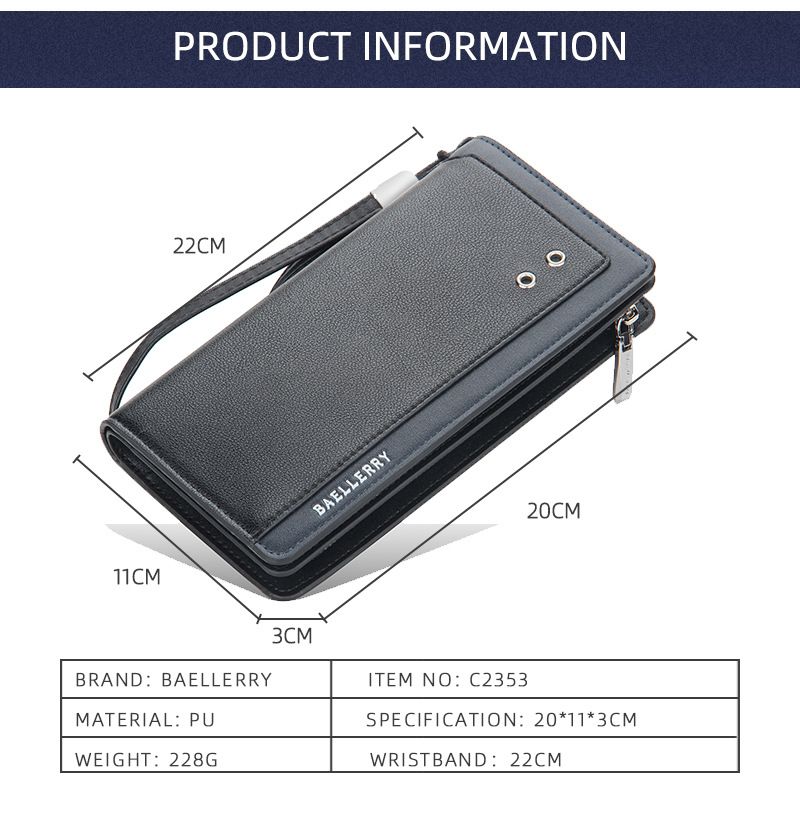 baellerry męska kopertówka nowa wielofunkcyjna długa portfel na wiele kart zamek błyskawiczny biznesowa torebka_voghion.com