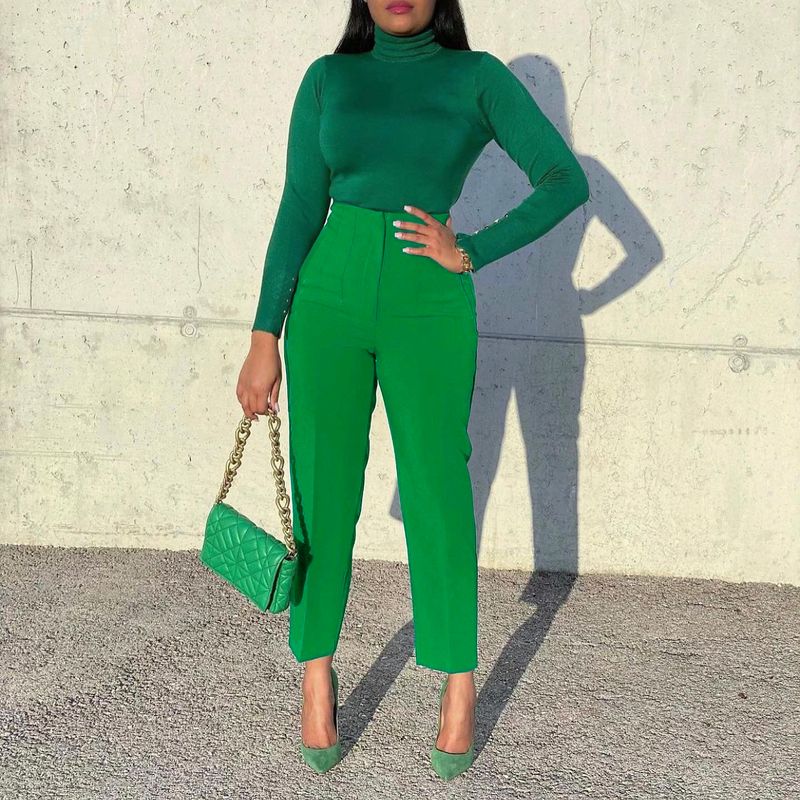 Pantalon de costume pour femmes, grande taille, mode élégante, décontracté, Slim, taille haute, couleur unie_voghion.com