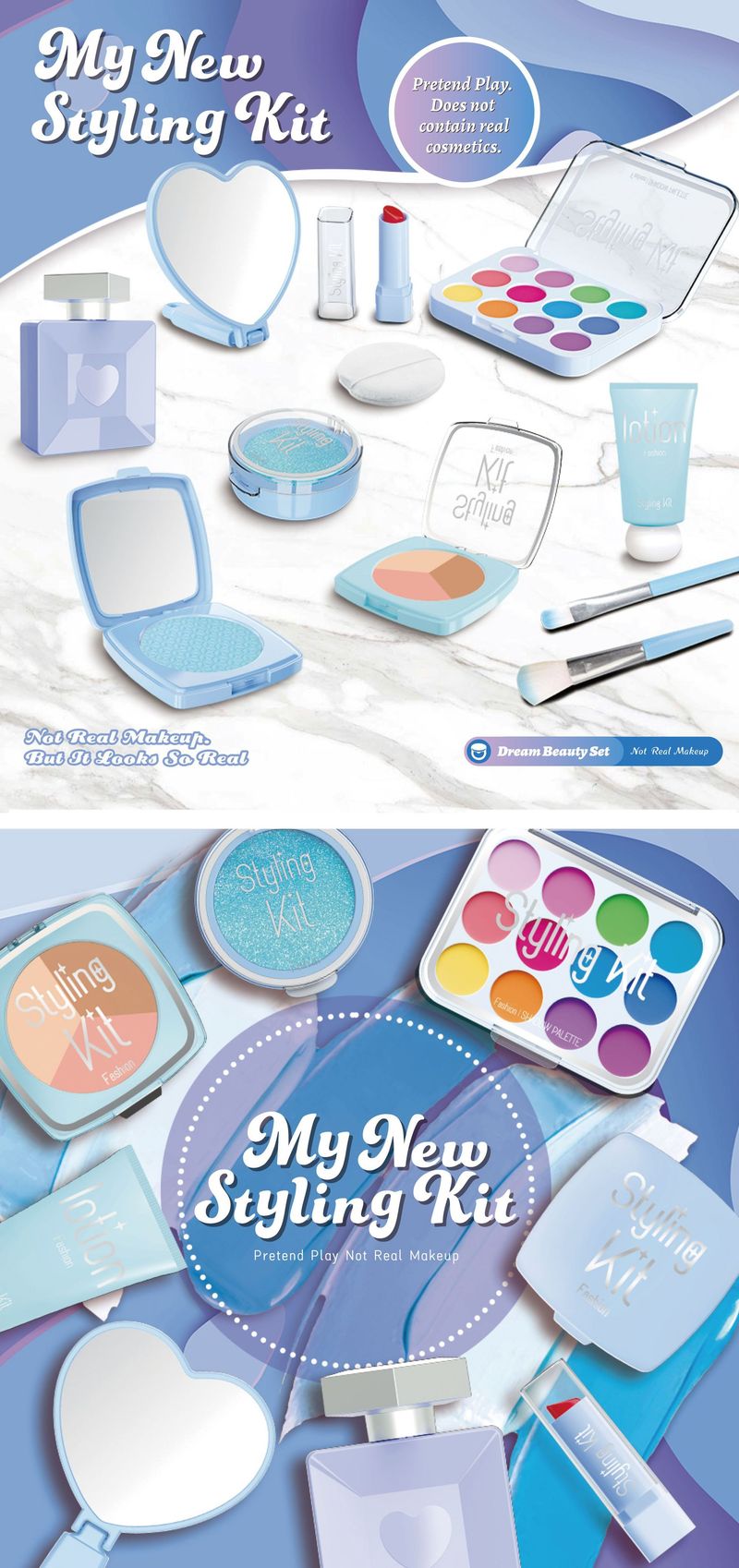 Herzförmiger Spiegel für Parfümflaschen von Mother & Kids, Make-up-Set für Mädchen – Rollenspiel-Spielzeug mit Prinzessinnenmotiv (Rosa/Blau/Schwarz, 3-teiliges Kartenpaket)_voghion.com