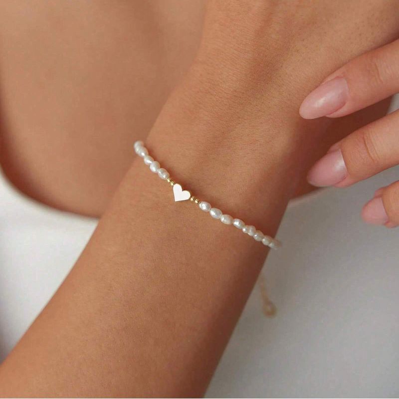 14K Gold Plated Pearl Bracelet Heart Pendant Chain Niche Design High-end Exquisite Versatile Jewelry Non-fading_voghion.com