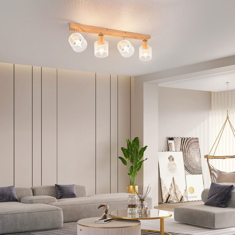 Glitzerlife Deckenstrahler 4 Flammig Weiß Deckenlampe Holz - Deckenleuchte E14 Modern Deckenleuchte Schwenkbar 350° Max.25w Innen HolzoptikSpotlights Für Flur_voghion.com