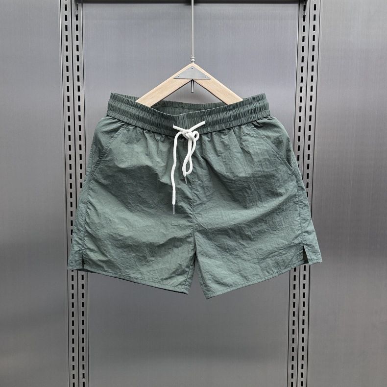 Men's Summer Ice Silk Quick-Dry Shorts Trendy Casual 3/4 Length Cargo Shorts With Drawstring, Unisex Beach Pants (Black, Khaki, Purple, Green, Gray)_voghion.com