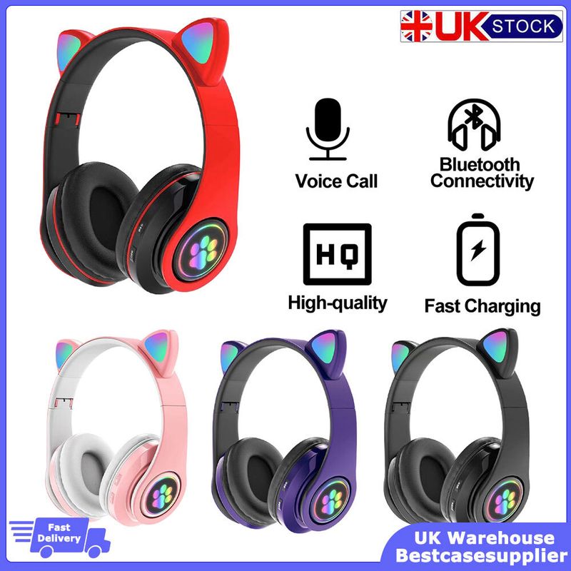 Drahtlose Katzenohr-Kopfhörer Bluetooth-Headset LED-Leuchten Kopfhörer für Kinder_voghion.com